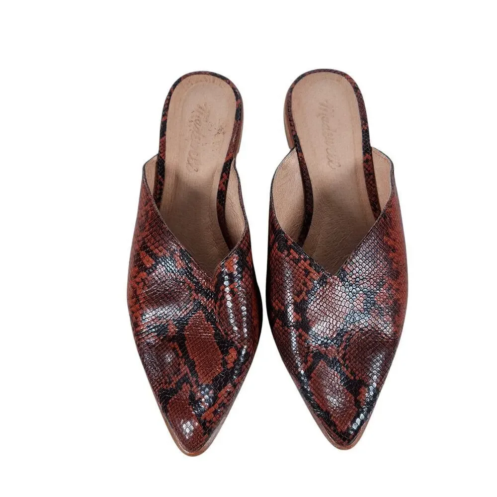 Madewell The Emilia Mule 8 Red Black Snake Embossed Leather Pointed Toe Flats